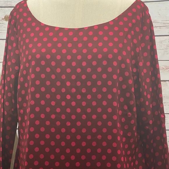 Old Navy 3/4 Sleeve Polka Dot Dress Large Burgandy Maroon Ombre Dots Scoop Neck - Picture 2 of 11